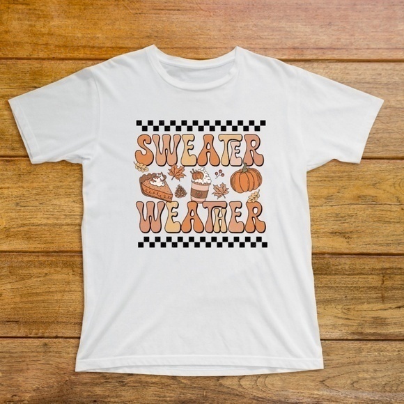 Hand Crafted Tops - Sweater Weather Fall Graphic T Shirt